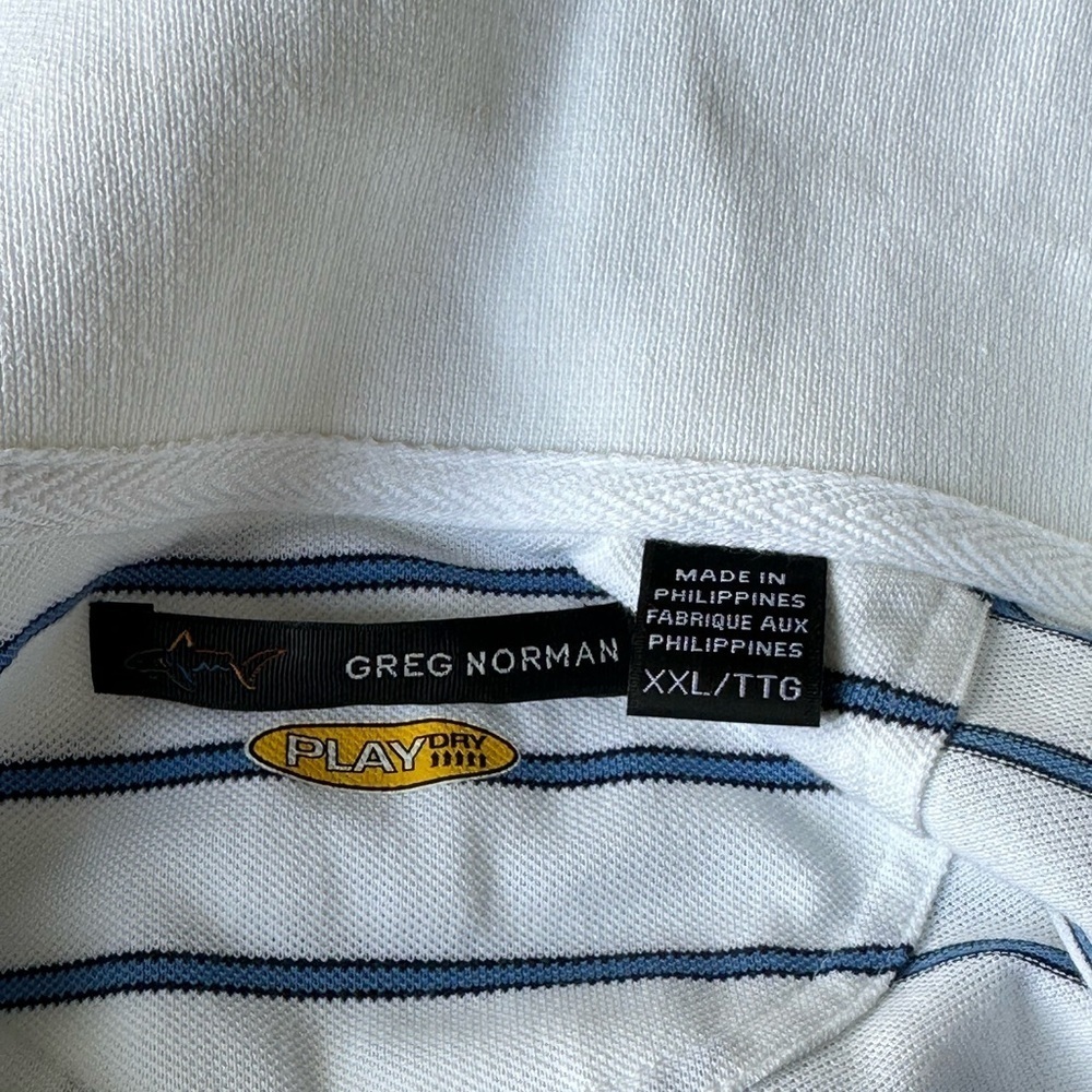 Greg Norman Grumpy Golf Shirt Play Dry White W/Blue Black Stripes XXL Tags/Flaw - Picture 8 of 11